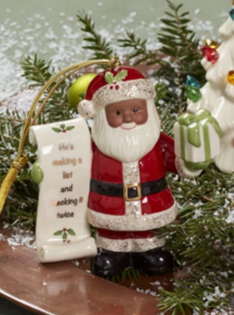 New no box Lenox African American Santa with List Ornament